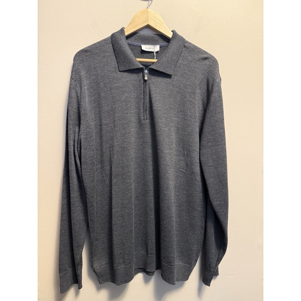 GARNET Men's Merino Wool 1/4-Zip‎ Pullover Charcoal Gray Sweater Size XXL NWT